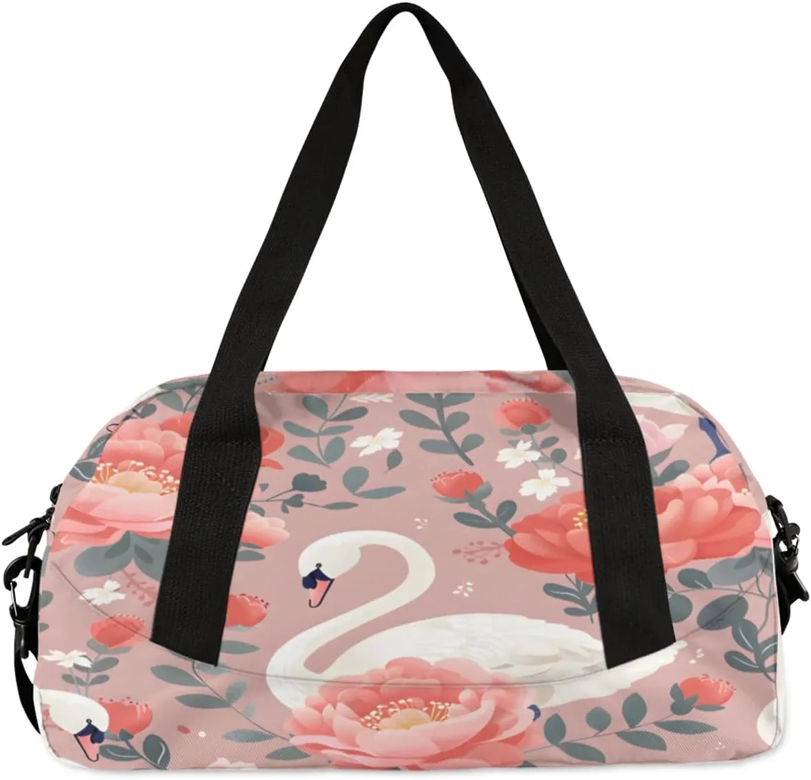 Sport Duffel Bag Beautiful Flower Swan Kids Gym Bag Weekender Overnight Bags for Boys Girls Teens Carry On Workout Travel Bag