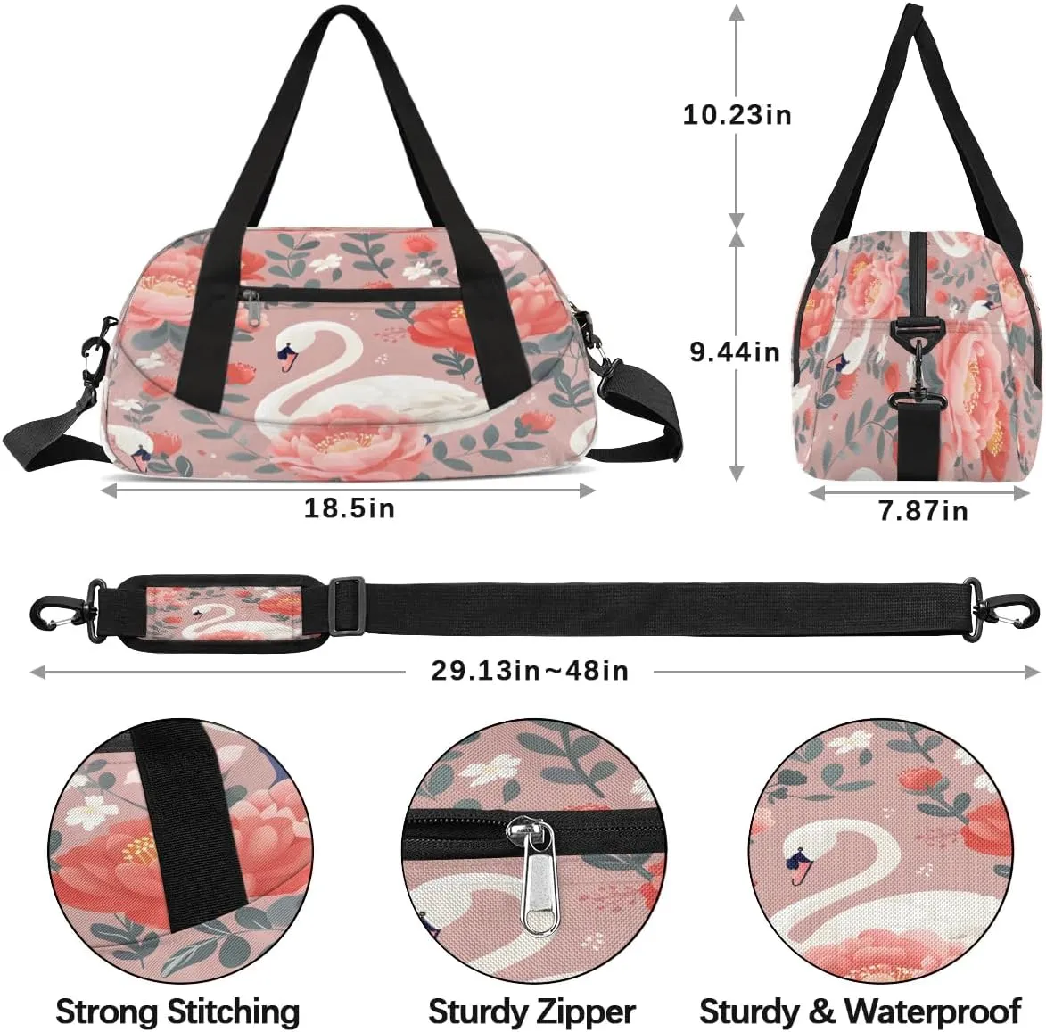 Sport Duffel Bag Beautiful Flower Swan Kids Gym Bag Weekender Overnight Bags for Boys Girls Teens Carry On Workout Travel Bag