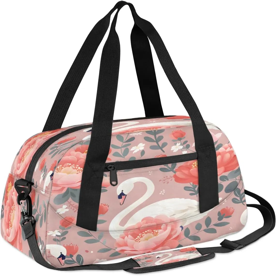 Sport Duffel Bag Beautiful Flower Swan Kids Gym Bag Weekender Overnight Bags for Boys Girls Teens Carry On Workout Travel Bag