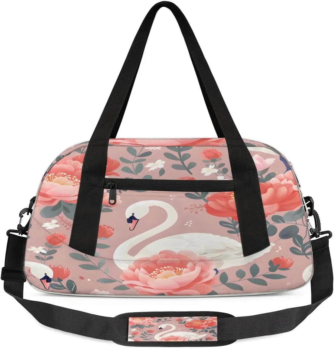 Sport Duffel Bag Beautiful Flower Swan Kids Gym Bag Weekender Overnight Bags for Boys Girls Teens Carry On Workout Travel Bag