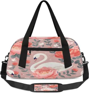 Sport Duffel Bag Beautiful Flower Swan Kids Gym Bag Weekender Overnight Bags for Boys Girls Teens Carry On Workout Travel Bag