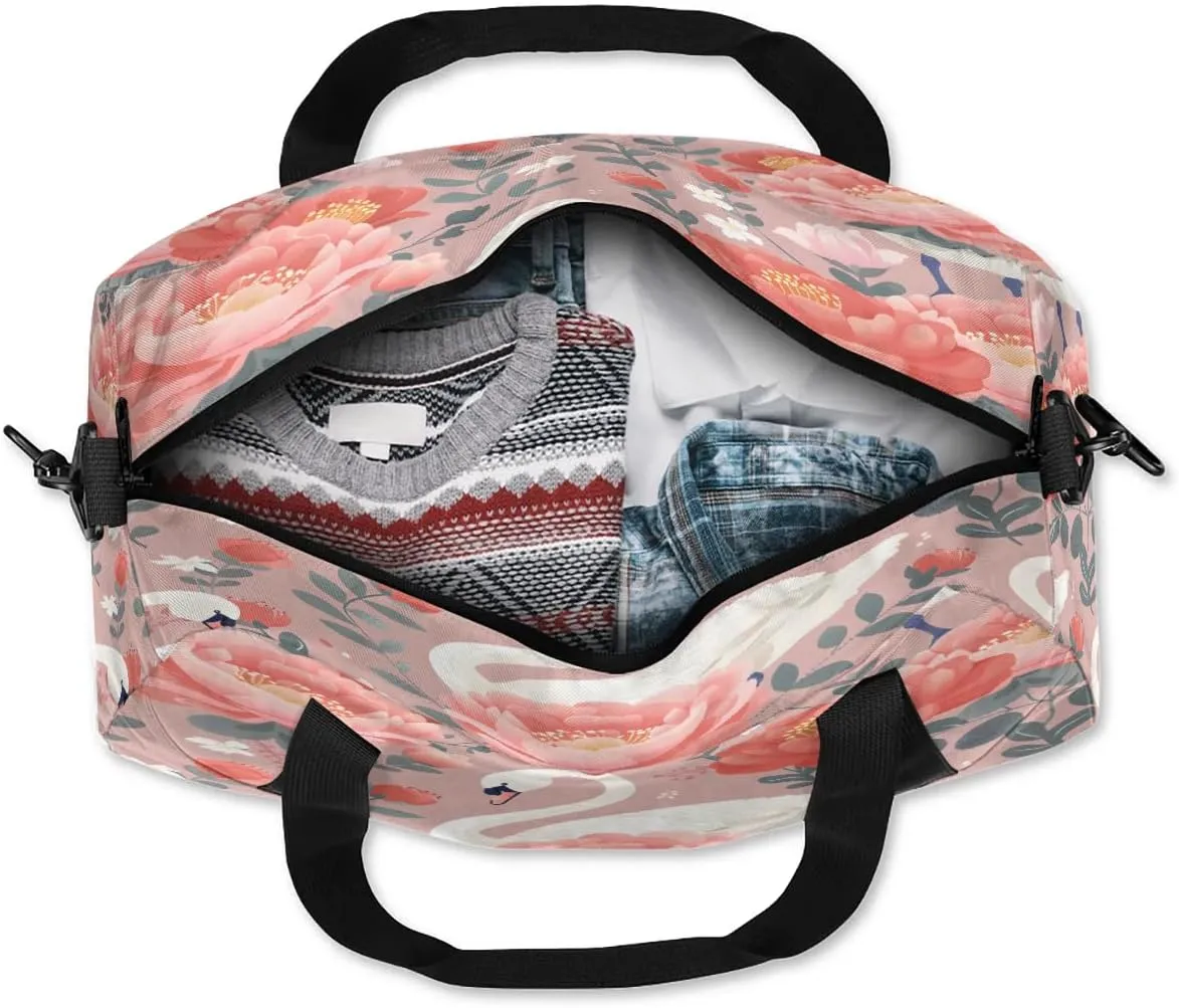 Sport Duffel Bag Beautiful Flower Swan Kids Gym Bag Weekender Overnight Bags for Boys Girls Teens Carry On Workout Travel Bag