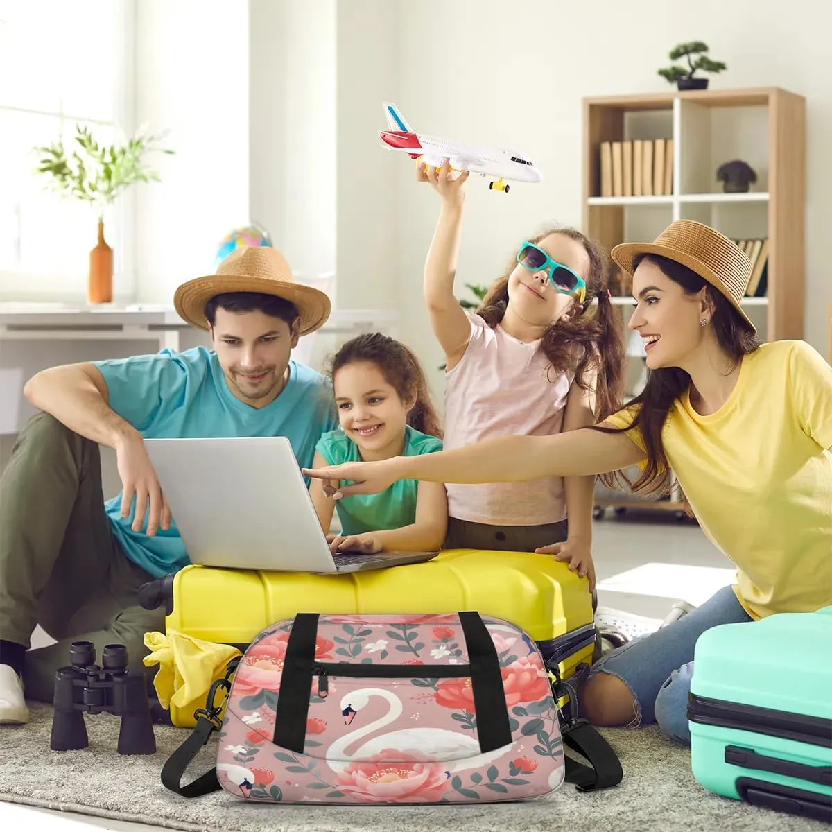 Sport Duffel Bag Beautiful Flower Swan Kids Gym Bag Weekender Overnight Bags for Boys Girls Teens Carry On Workout Travel Bag