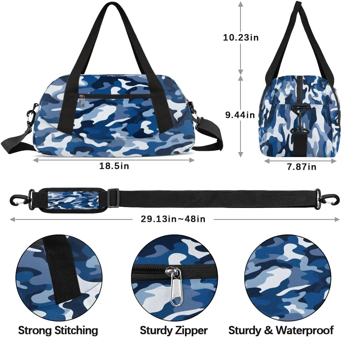 Sport Duffel Bag Blue Camo Kids Gym Bag Weekender Overnight Bags for Boys Girls Teens Carry On Workout Travel Bag