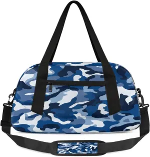 Sport Duffel Bag Blue Camo Kids Gym Bag Weekender Overnight Bags for Boys Girls Teens Carry On Workout Travel Bag