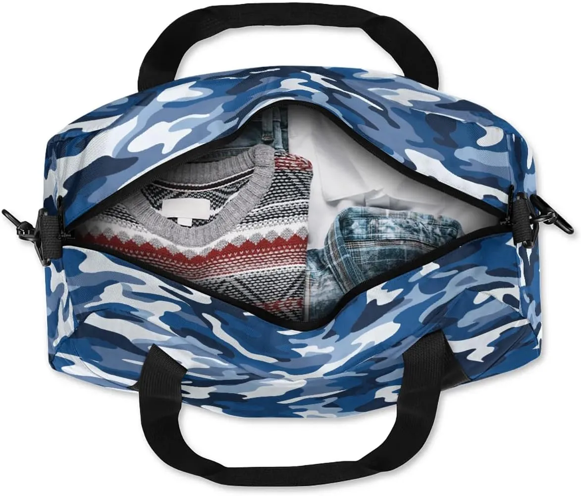 Sport Duffel Bag Blue Camo Kids Gym Bag Weekender Overnight Bags for Boys Girls Teens Carry On Workout Travel Bag