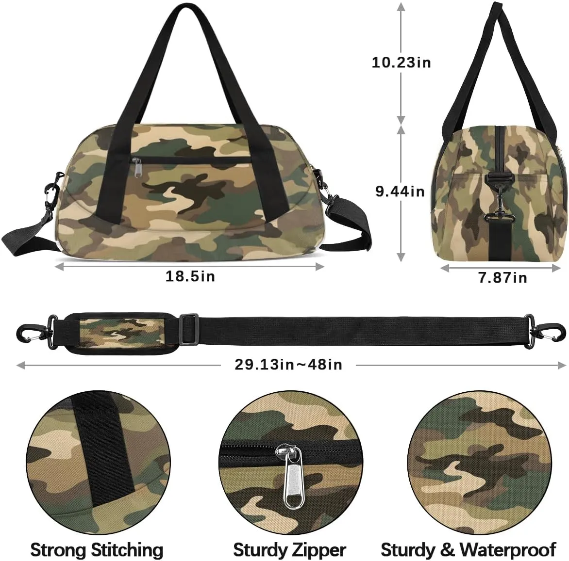 Sport Duffel Bag Brown Green Camo Kids Gym Bag Weekender Overnight Bags for Boys Girls Teens Carry On Workout Travel Bag