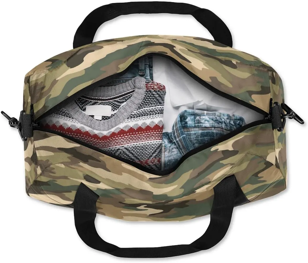 Sport Duffel Bag Brown Green Camo Kids Gym Bag Weekender Overnight Bags for Boys Girls Teens Carry On Workout Travel Bag