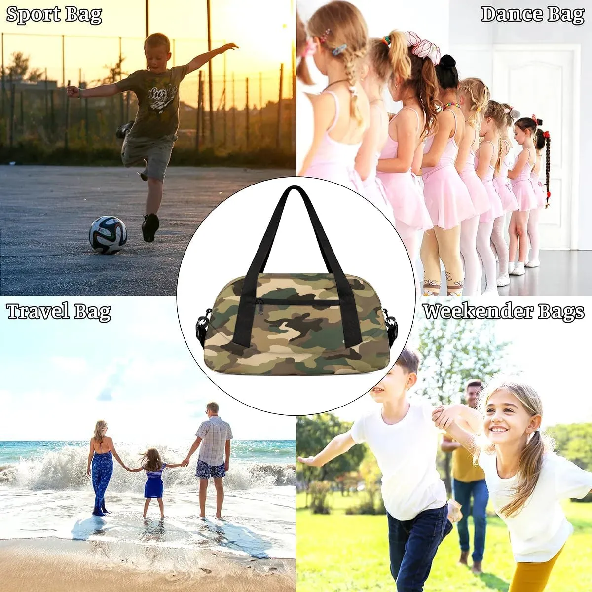 Sport Duffel Bag Brown Green Camo Kids Gym Bag Weekender Overnight Bags for Boys Girls Teens Carry On Workout Travel Bag