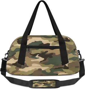 Sport Duffel Bag Brown Green Camo Kids Gym Bag Weekender Overnight Bags for Boys Girls Teens Carry On Workout Travel Bag