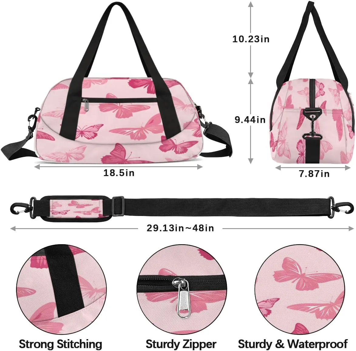 Sport Duffel Bag Butterflies Theme Kids Gym Bag Weekender Overnight Bags for Boys Girls Teens Carry On Workout Travel Bag