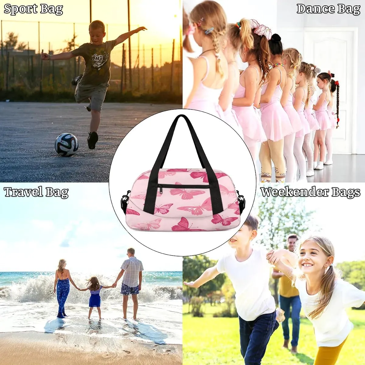 Sport Duffel Bag Butterflies Theme Kids Gym Bag Weekender Overnight Bags for Boys Girls Teens Carry On Workout Travel Bag