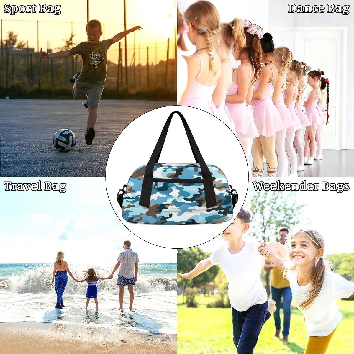 Sport Duffel Bag Camo Print Kids Gym Bag Weekender Overnight Bags for Boys Girls Teens Carry On Workout Travel Bag