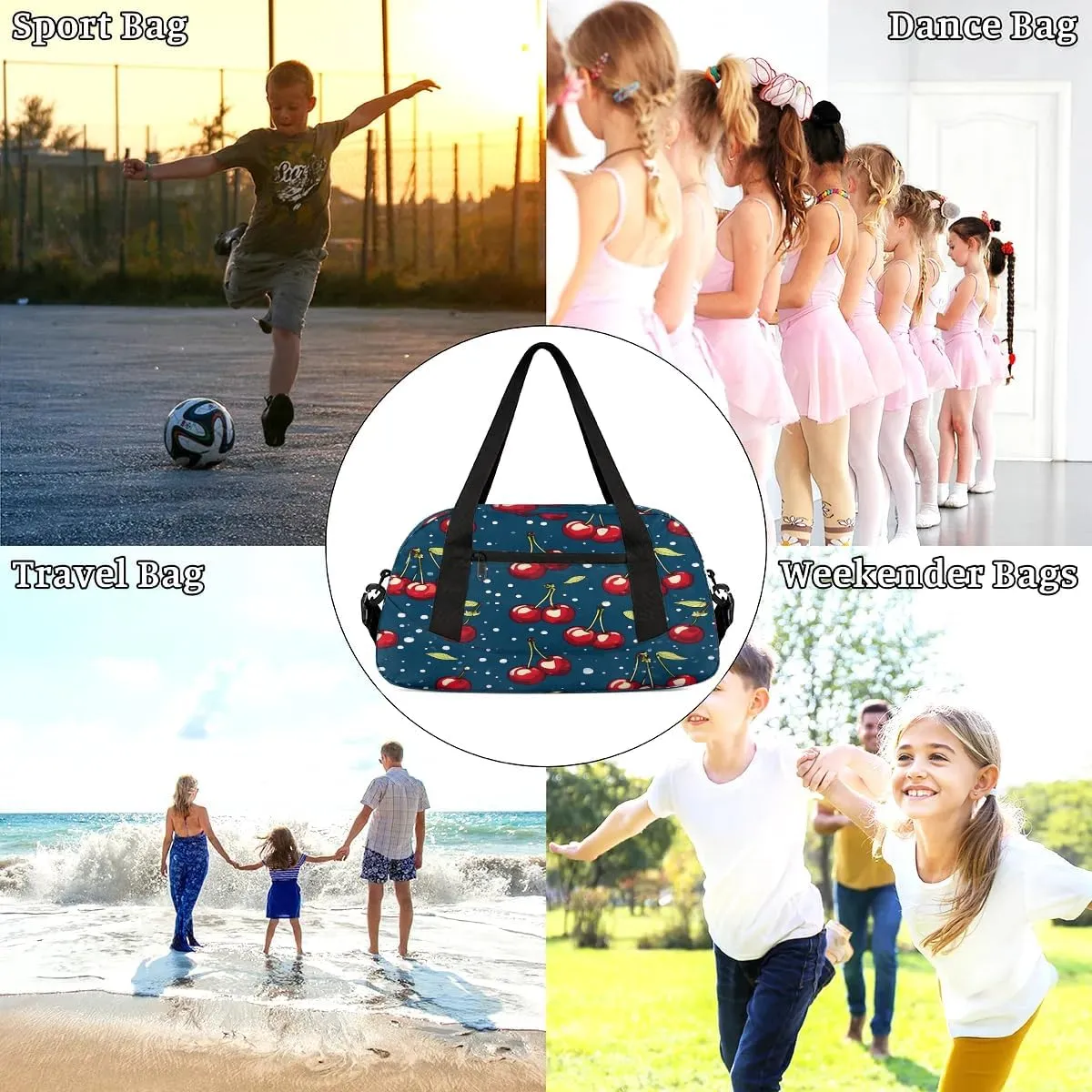 Sport Duffel Bag Cherry Style Kids Gym Bag Weekender Overnight Bags for Boys Girls Teens Carry On Workout Travel Bag