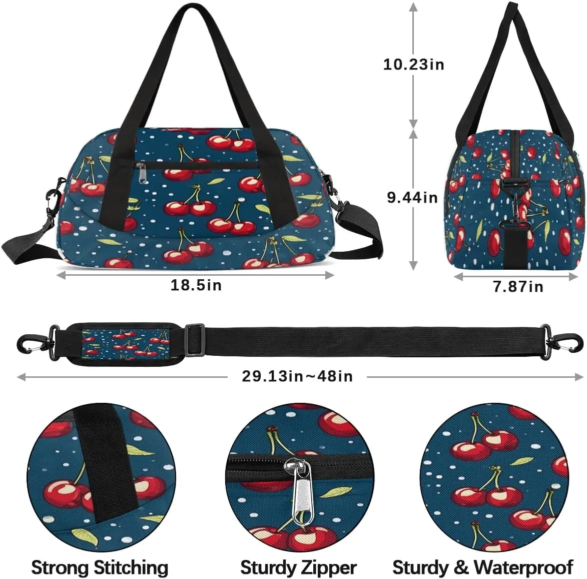 Sport Duffel Bag Cherry Style Kids Gym Bag Weekender Overnight Bags for Boys Girls Teens Carry On Workout Travel Bag