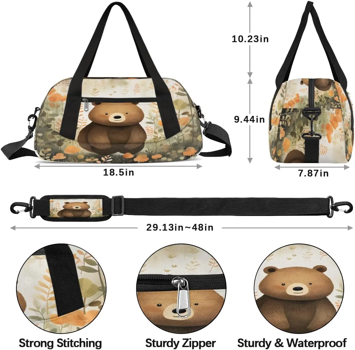 Sport Duffel Bag Cute Bear Kids Gym Bag Weekender Overnight Bags for Boys Girls Teens Carry On Workout Travel Bag