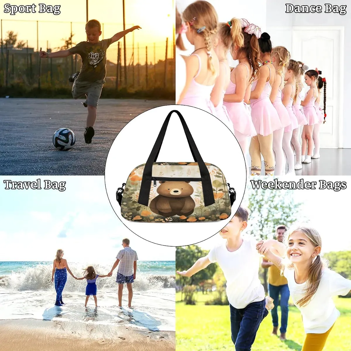 Sport Duffel Bag Cute Bear Kids Gym Bag Weekender Overnight Bags for Boys Girls Teens Carry On Workout Travel Bag