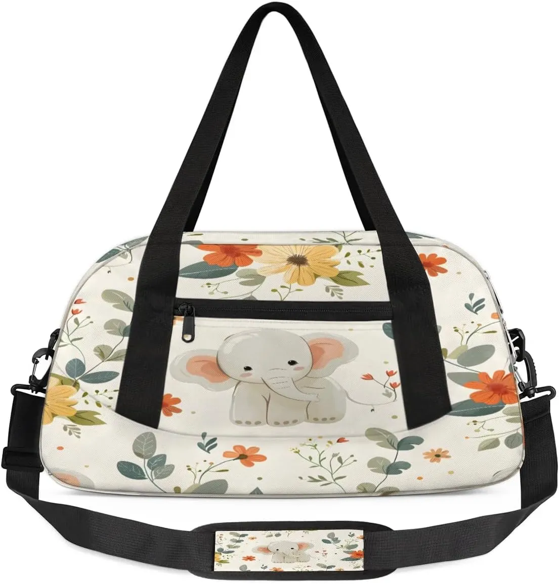 Sport Duffel Bag Cute Flower Elephant Kids Gym Bag Weekender Overnight Bags for Boys Girls Teens Carry On Workout Travel Bag
