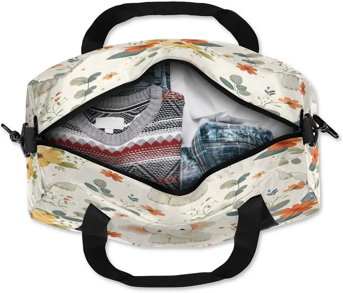 Sport Duffel Bag Cute Flower Elephant Kids Gym Bag Weekender Overnight Bags for Boys Girls Teens Carry On Workout Travel Bag