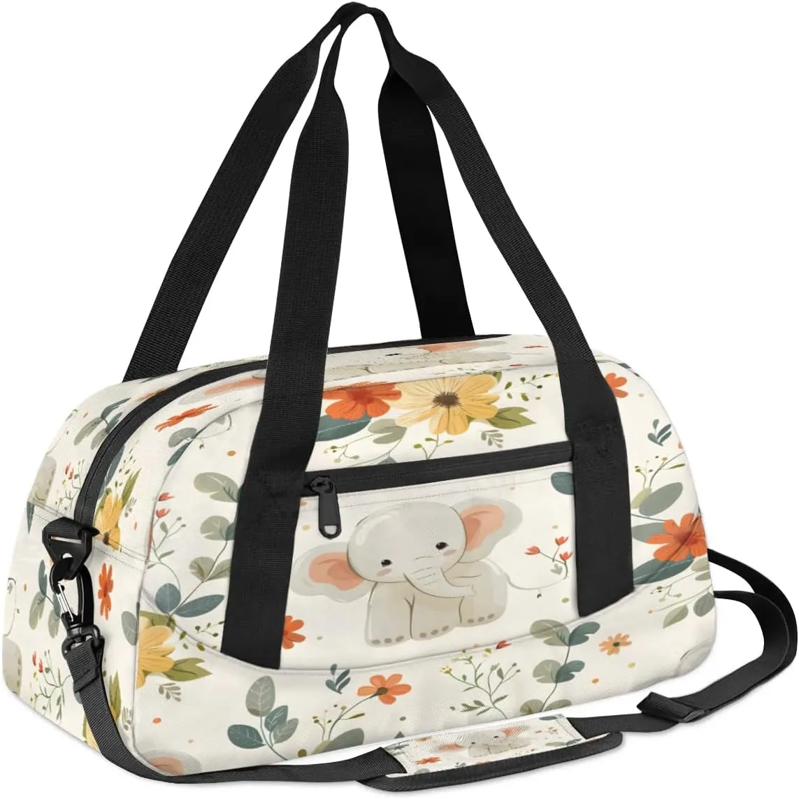 Sport Duffel Bag Cute Flower Elephant Kids Gym Bag Weekender Overnight Bags for Boys Girls Teens Carry On Workout Travel Bag
