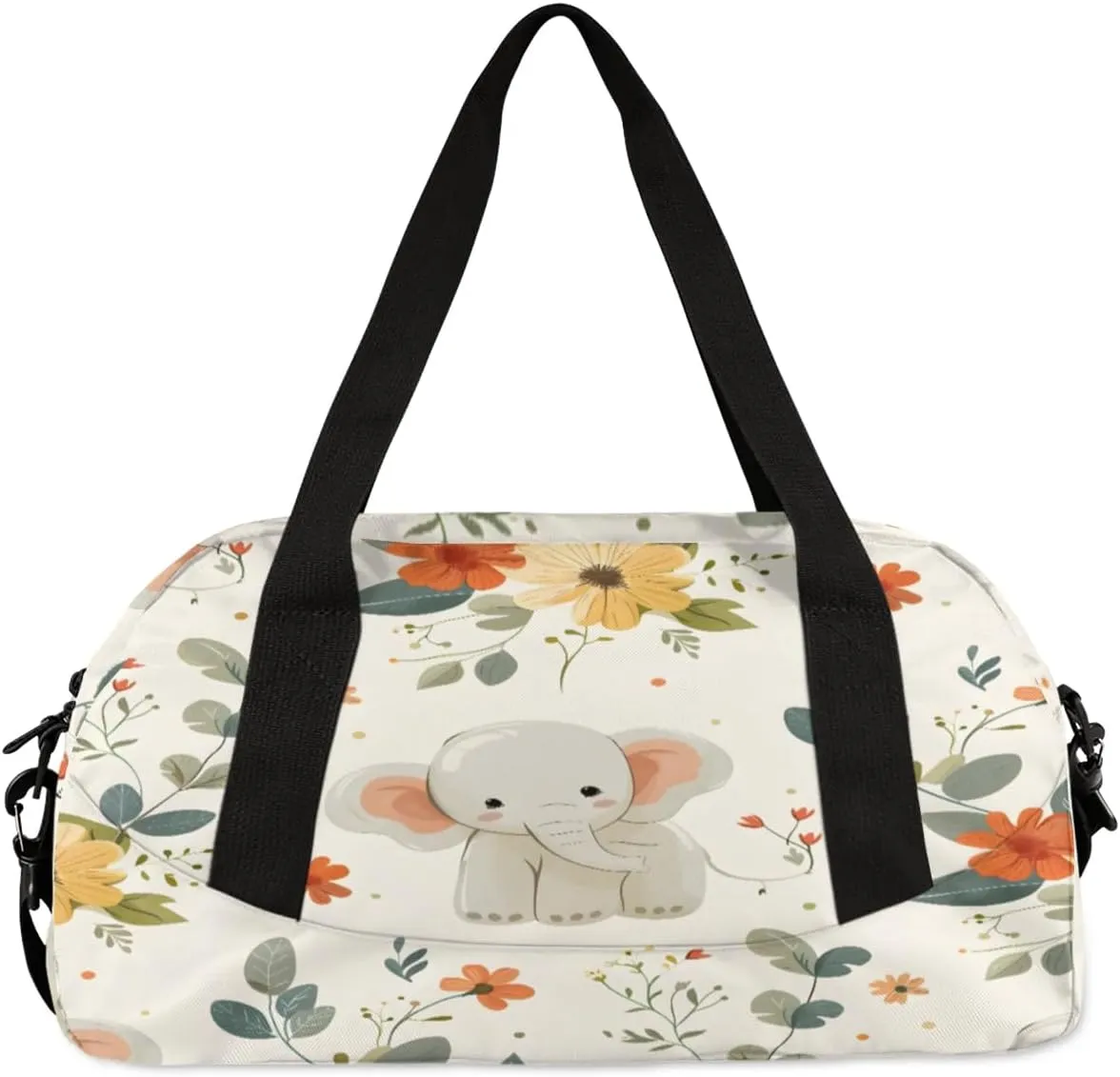 Sport Duffel Bag Cute Flower Elephant Kids Gym Bag Weekender Overnight Bags for Boys Girls Teens Carry On Workout Travel Bag