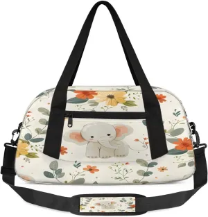Sport Duffel Bag Cute Flower Elephant Kids Gym Bag Weekender Overnight Bags for Boys Girls Teens Carry On Workout Travel Bag