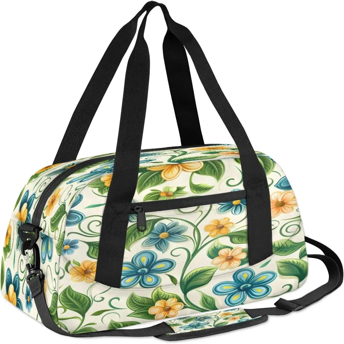 Sport Duffel Bag Cute Flower Leaf Kids Gym Bag Weekender Overnight Bags for Boys Girls Teens Carry On Workout Travel Bag