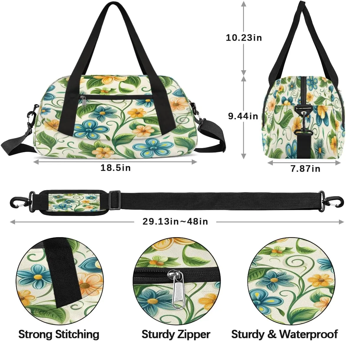 Sport Duffel Bag Cute Flower Leaf Kids Gym Bag Weekender Overnight Bags for Boys Girls Teens Carry On Workout Travel Bag