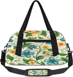 Sport Duffel Bag Cute Flower Leaf Kids Gym Bag Weekender Overnight Bags for Boys Girls Teens Carry On Workout Travel Bag