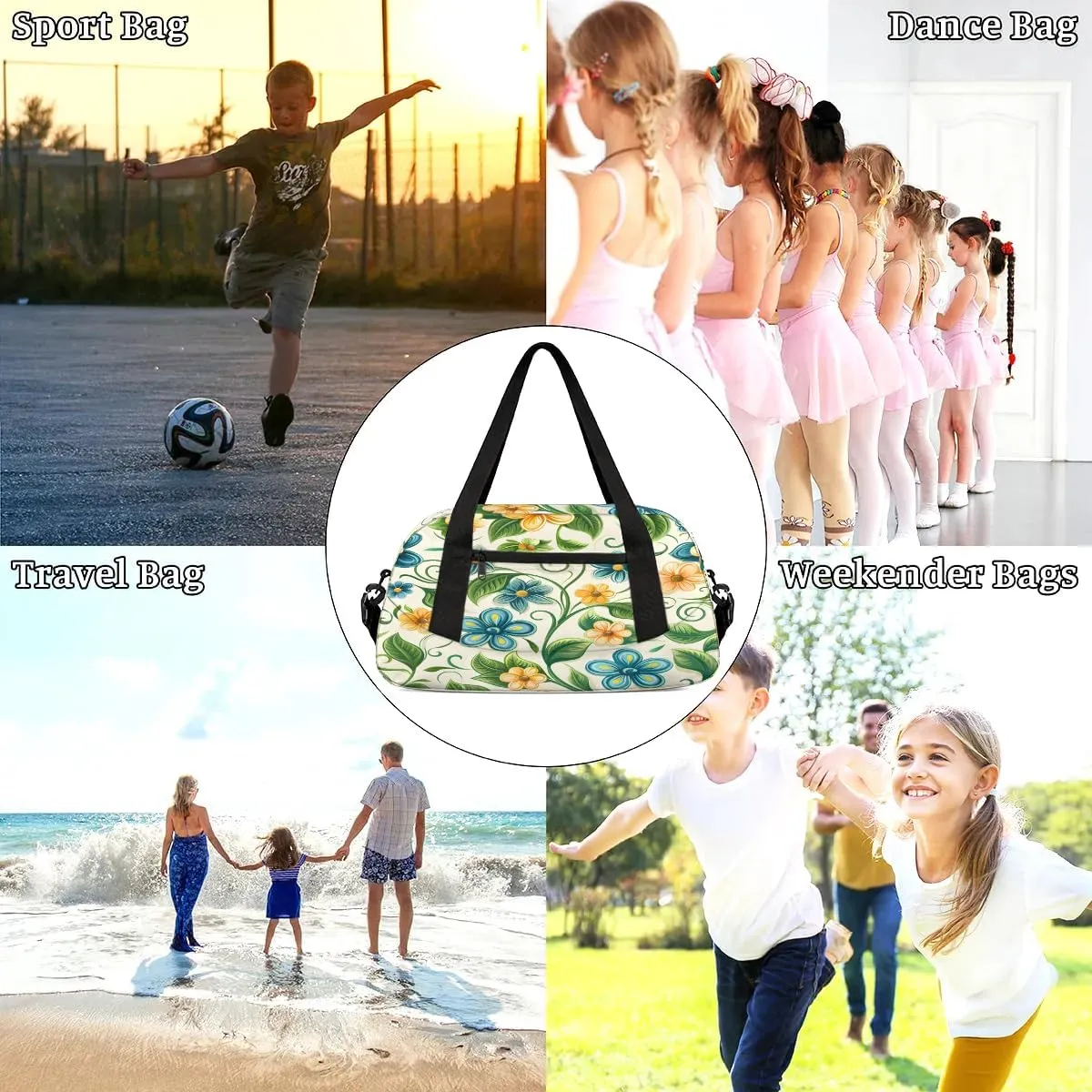 Sport Duffel Bag Cute Flower Leaf Kids Gym Bag Weekender Overnight Bags for Boys Girls Teens Carry On Workout Travel Bag