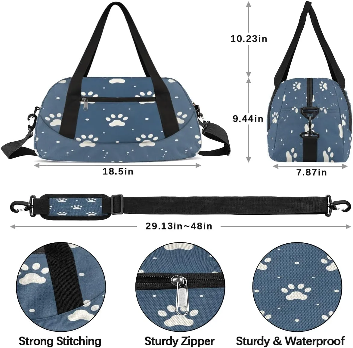 Sport Duffel Bag Cute Paw Prints Kids Gym Bag Weekender Overnight Bags for Boys Girls Teens Carry On Workout Travel Bag