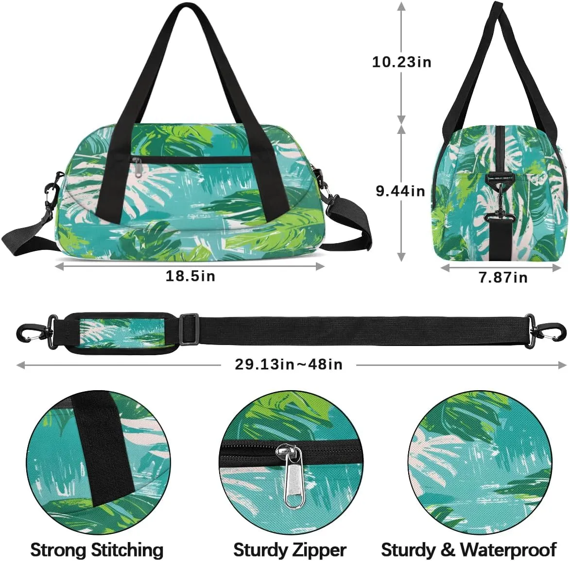 Sport Duffel Bag Fern Leaf Theme Kids Gym Bag Weekender Overnight Bags for Boys Girls Teens Carry On Workout Travel Bag