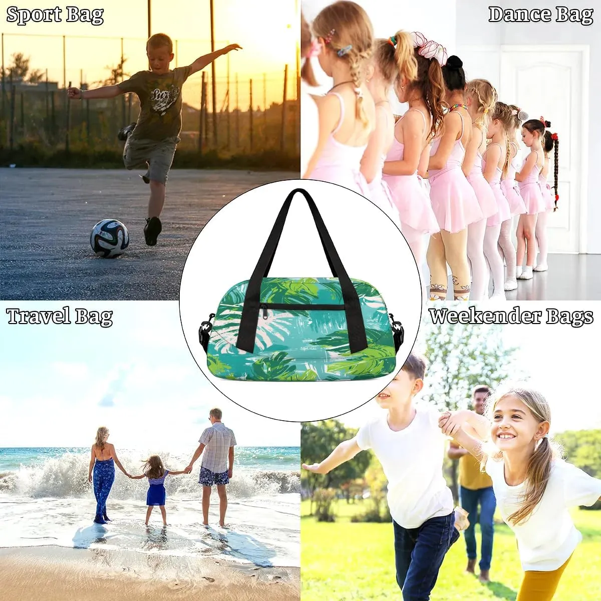 Sport Duffel Bag Fern Leaf Theme Kids Gym Bag Weekender Overnight Bags for Boys Girls Teens Carry On Workout Travel Bag