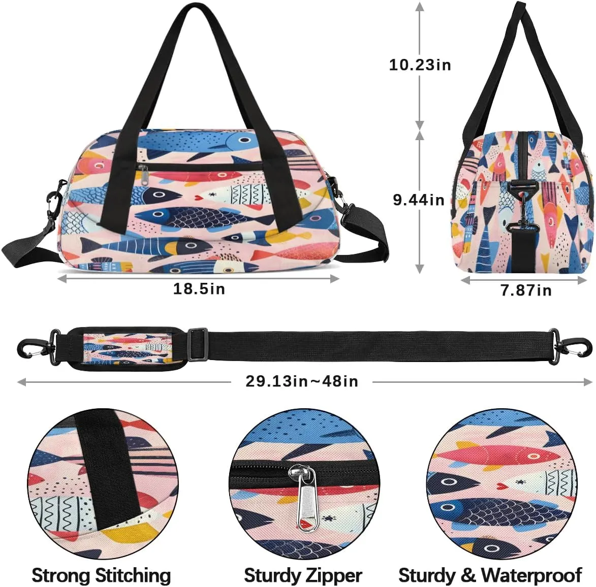 Sport Duffel Bag Fishes Theme Kids Gym Bag Weekender Overnight Bags for Boys Girls Teens Carry On Workout Travel Bag