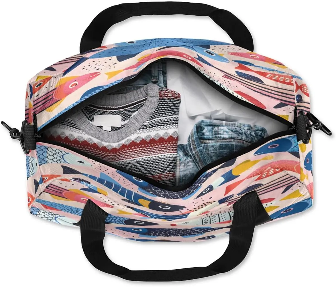 Sport Duffel Bag Fishes Theme Kids Gym Bag Weekender Overnight Bags for Boys Girls Teens Carry On Workout Travel Bag