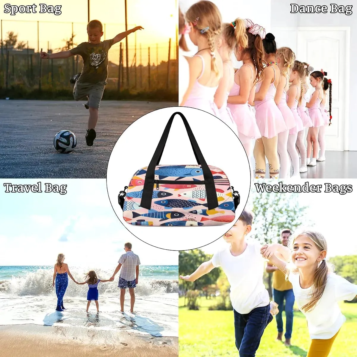 Sport Duffel Bag Fishes Theme Kids Gym Bag Weekender Overnight Bags for Boys Girls Teens Carry On Workout Travel Bag
