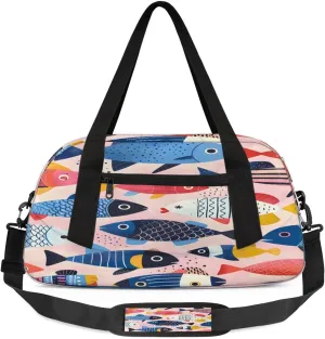 Sport Duffel Bag Fishes Theme Kids Gym Bag Weekender Overnight Bags for Boys Girls Teens Carry On Workout Travel Bag
