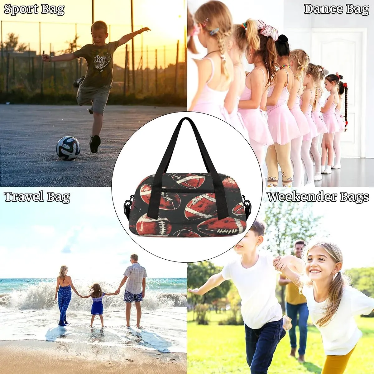 Sport Duffel Bag Football Prints Kids Gym Bag Weekender Overnight Bags for Boys Girls Teens Carry On Workout Travel Bag