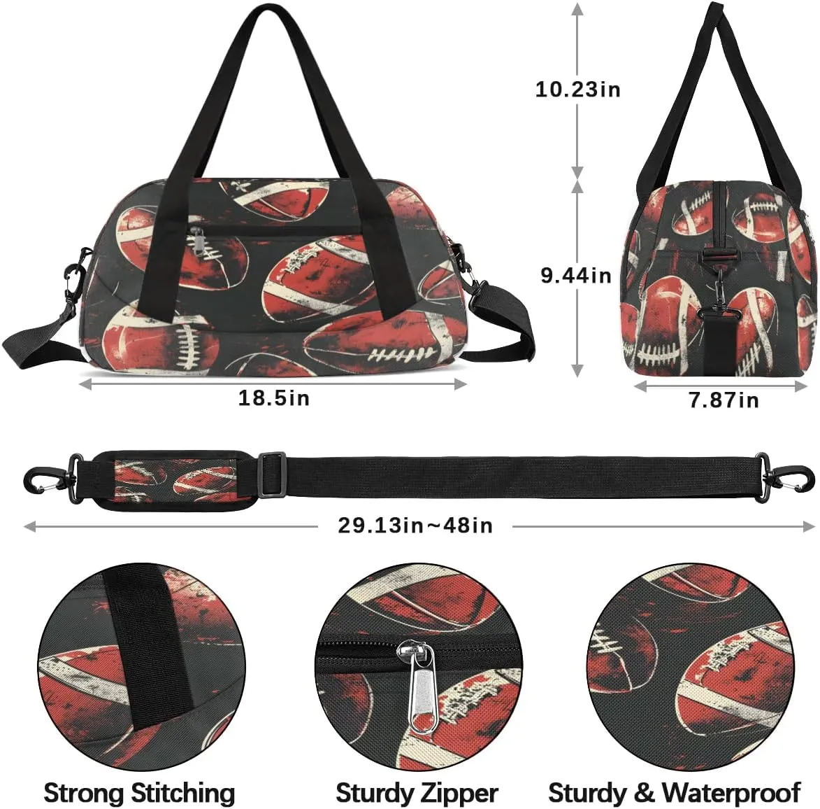 Sport Duffel Bag Football Prints Kids Gym Bag Weekender Overnight Bags for Boys Girls Teens Carry On Workout Travel Bag