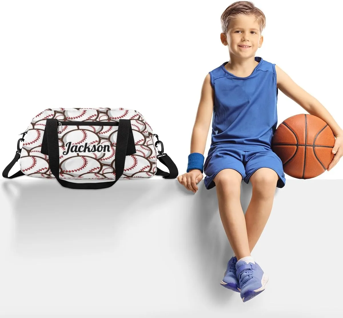 Sports Ball Baseball Custom Name Kids Duffel Bags Personalized Customized Sports Gym Bag Girls Dance Bag Tote Overnight Weekender Sleepover Carry On Travel Bag for Boys Girls