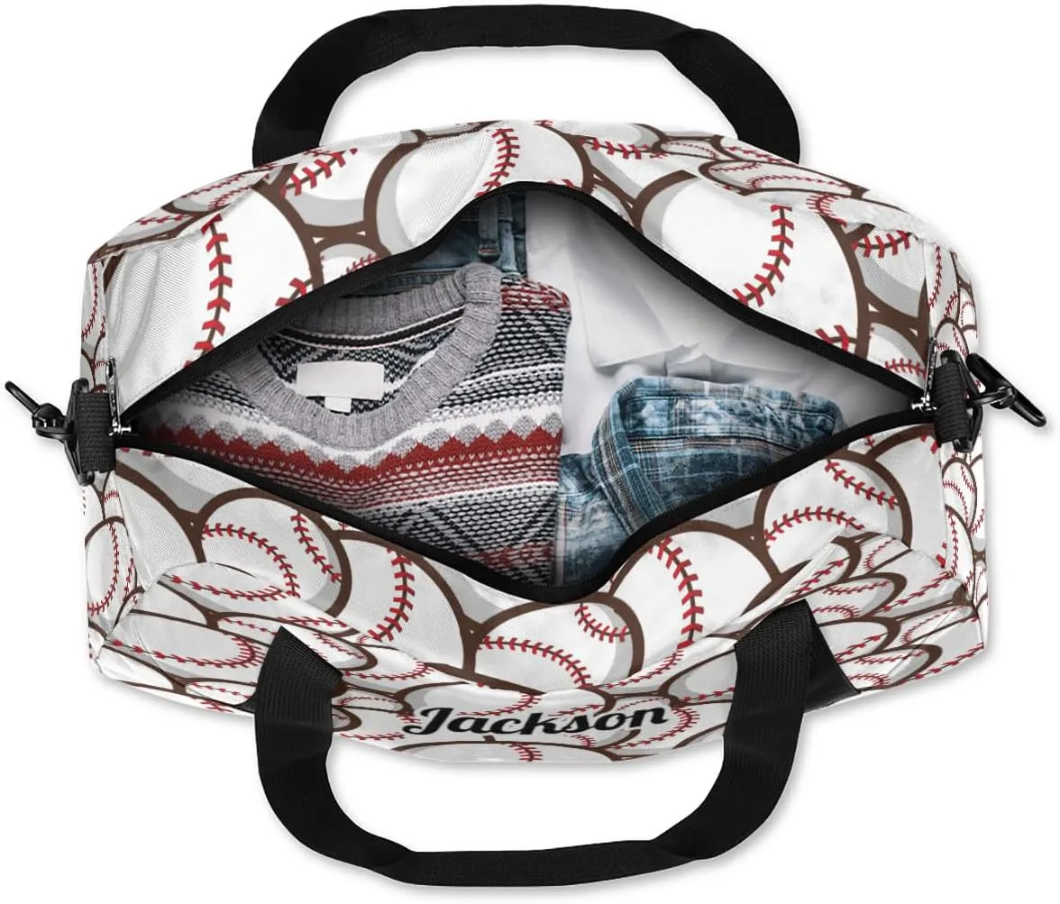 Sports Ball Baseball Custom Name Kids Duffel Bags Personalized Customized Sports Gym Bag Girls Dance Bag Tote Overnight Weekender Sleepover Carry On Travel Bag for Boys Girls