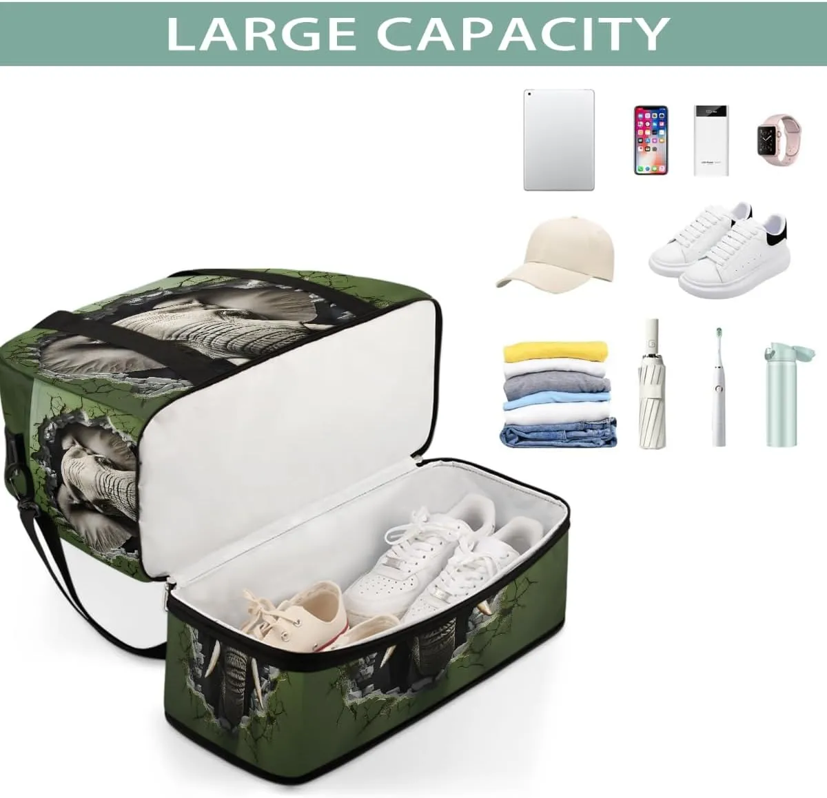 Sports Gym Bag Animal Elephant Creative Large Travel Duffel Bag With Shoe Compartment Foldable Waterproof Carry-On Weekend Travel Bags for Camping Overnight Yoga Hospital Travel Bags