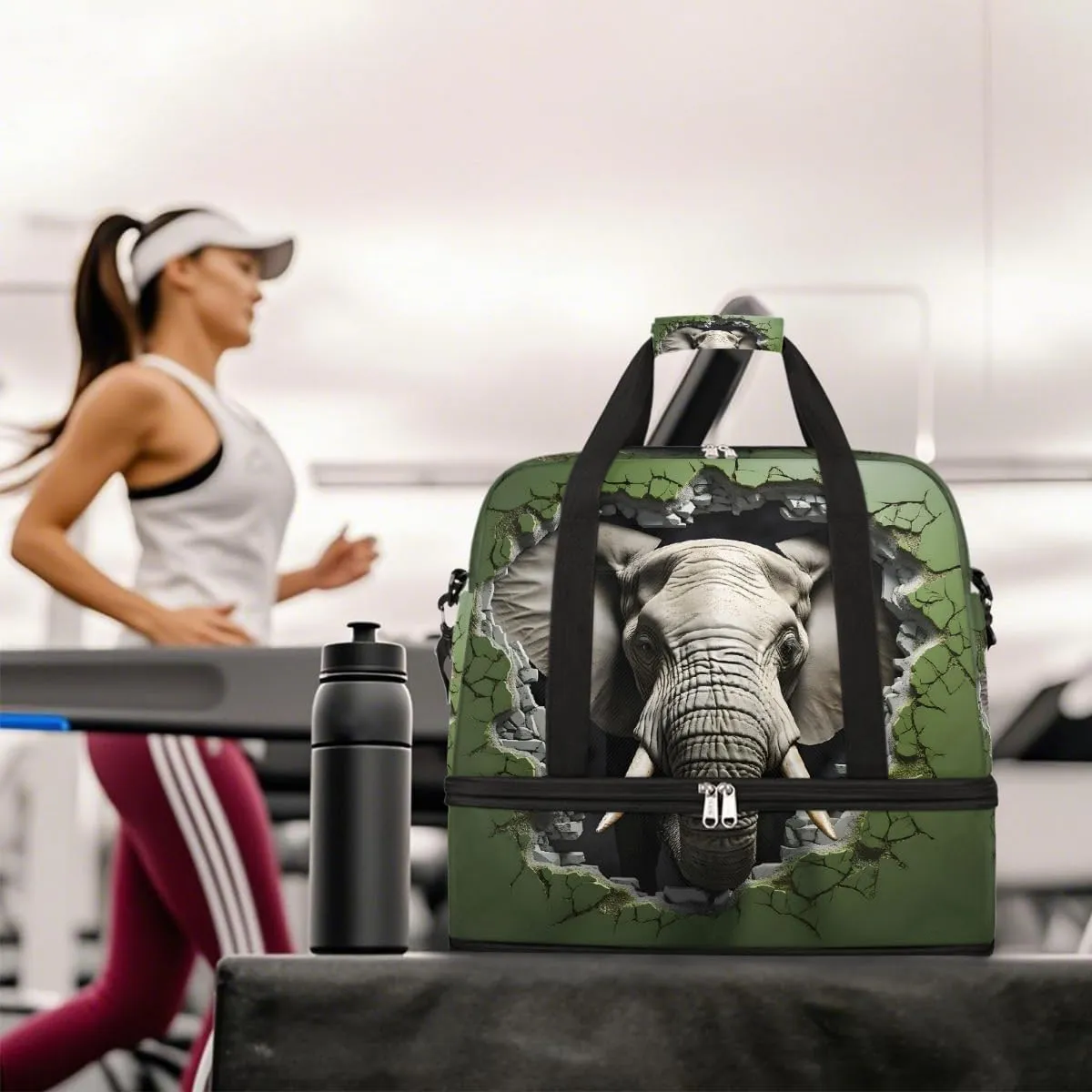 Sports Gym Bag Animal Elephant Creative Large Travel Duffel Bag With Shoe Compartment Foldable Waterproof Carry-On Weekend Travel Bags for Camping Overnight Yoga Hospital Travel Bags