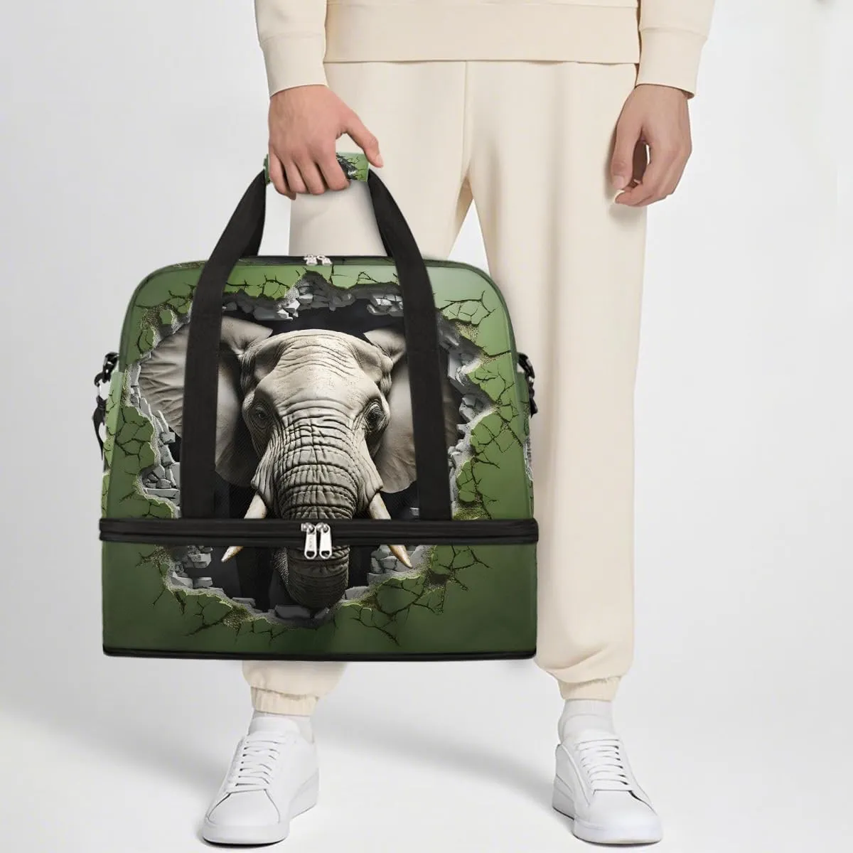 Sports Gym Bag Animal Elephant Creative Large Travel Duffel Bag With Shoe Compartment Foldable Waterproof Carry-On Weekend Travel Bags for Camping Overnight Yoga Hospital Travel Bags