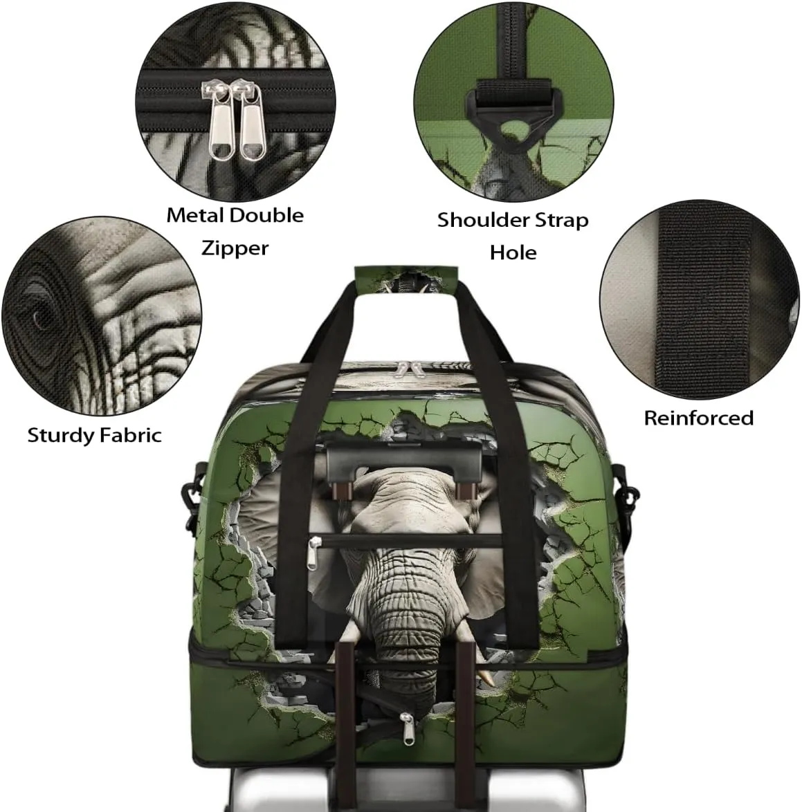 Sports Gym Bag Animal Elephant Creative Large Travel Duffel Bag With Shoe Compartment Foldable Waterproof Carry-On Weekend Travel Bags for Camping Overnight Yoga Hospital Travel Bags