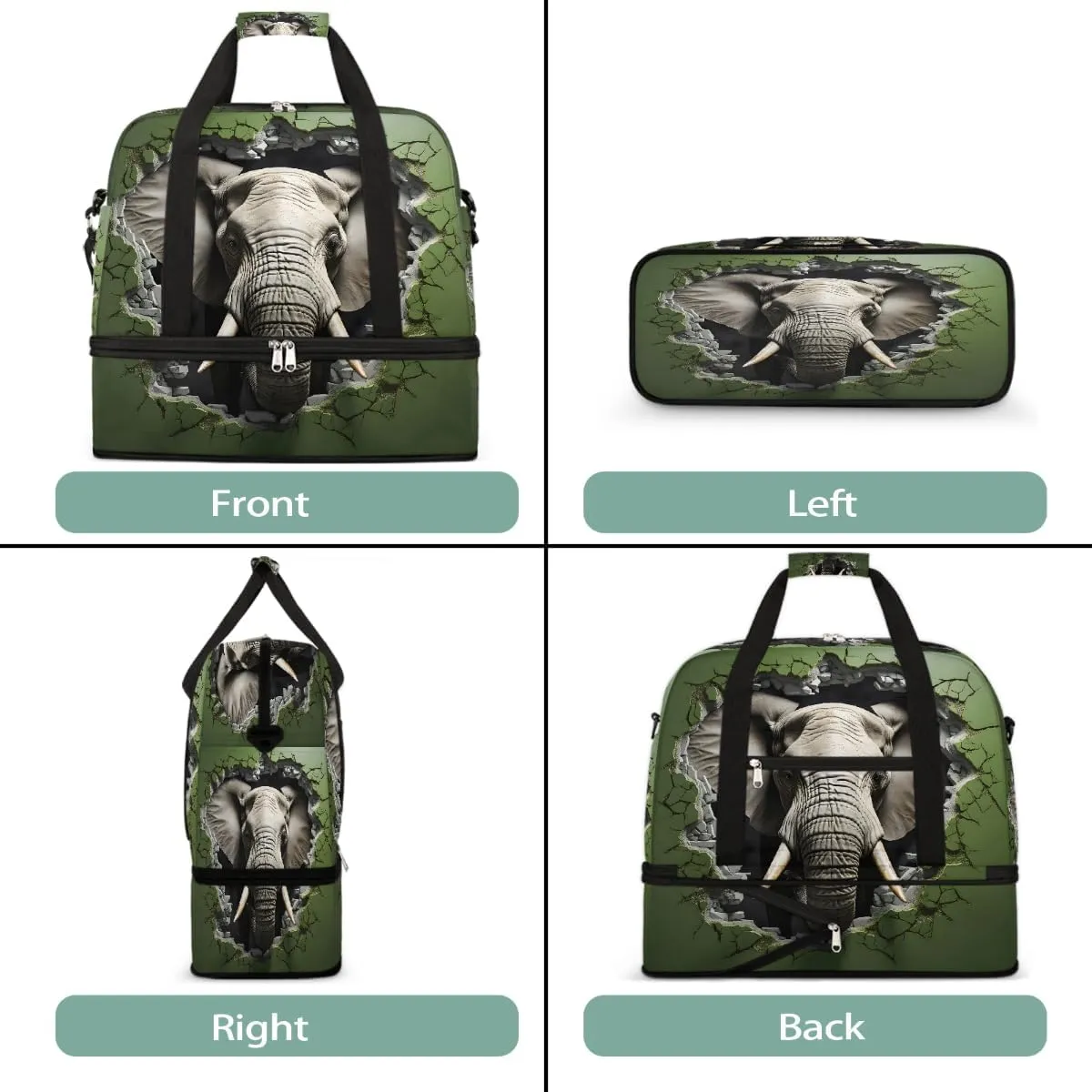 Sports Gym Bag Animal Elephant Creative Large Travel Duffel Bag With Shoe Compartment Foldable Waterproof Carry-On Weekend Travel Bags for Camping Overnight Yoga Hospital Travel Bags
