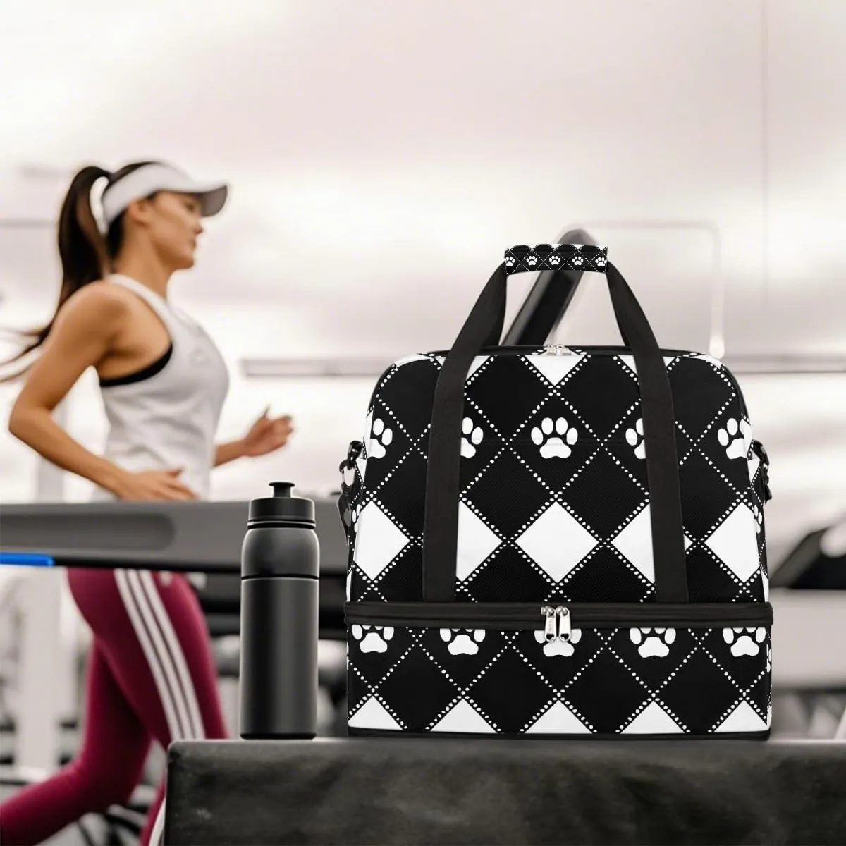 Sports Gym Bag Animal Footprints Large Travel Duffel Bag With Shoe Compartment Foldable Waterproof Carry-On Weekend Travel Bags for Camping Overnight Yoga Hospital Travel Bags