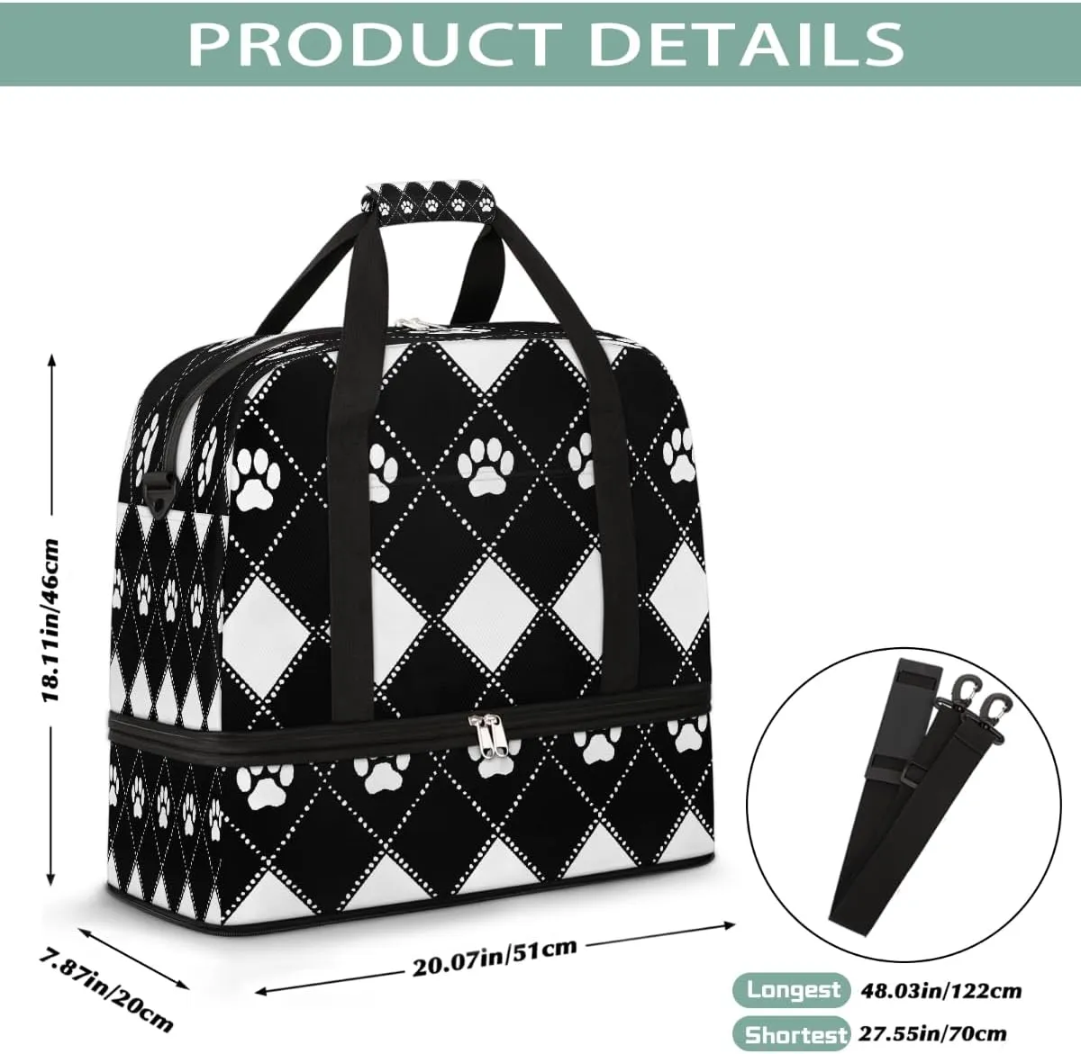 Sports Gym Bag Animal Footprints Large Travel Duffel Bag With Shoe Compartment Foldable Waterproof Carry-On Weekend Travel Bags for Camping Overnight Yoga Hospital Travel Bags