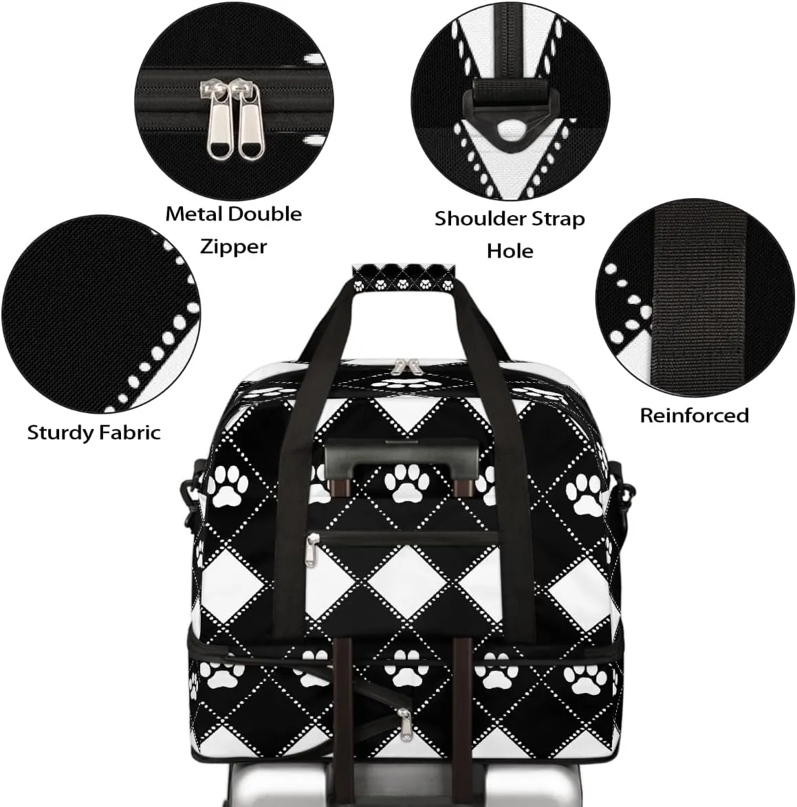 Sports Gym Bag Animal Footprints Large Travel Duffel Bag With Shoe Compartment Foldable Waterproof Carry-On Weekend Travel Bags for Camping Overnight Yoga Hospital Travel Bags