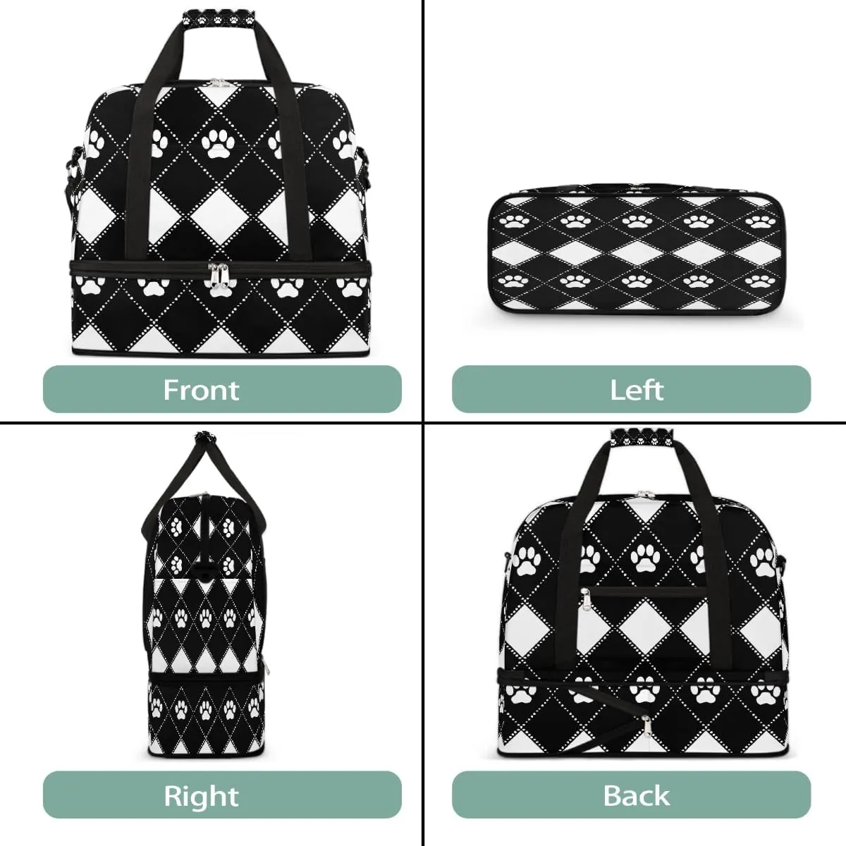 Sports Gym Bag Animal Footprints Large Travel Duffel Bag With Shoe Compartment Foldable Waterproof Carry-On Weekend Travel Bags for Camping Overnight Yoga Hospital Travel Bags